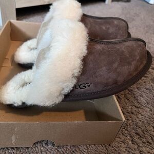 UGG Dark Brown Shearling Lined Slippers
